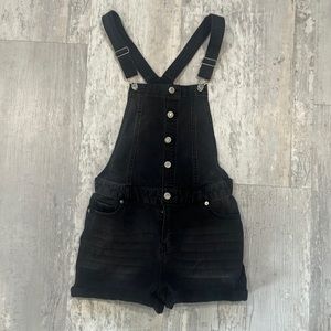 Love Tree Denim Black Short Overalls